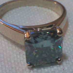 Royal Blue 3ct Radiant Moissanite Diamond 14k Ring